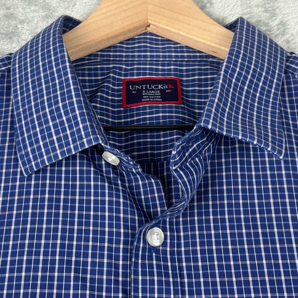 UNTUCKit Shirt Mens XL Blue Check Wrinkle Free Button Down Preppy Office - Picture 7 of 11